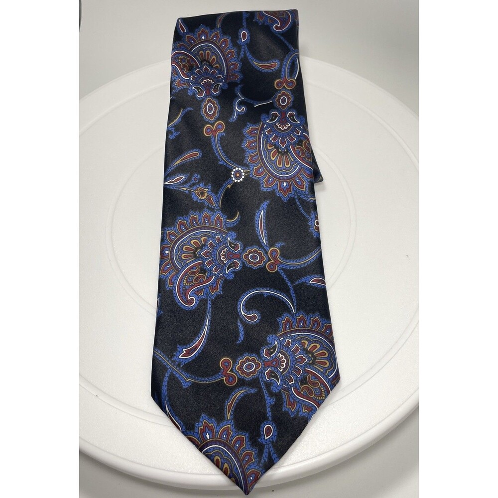 Ted Lapidus Italy Silk Paisley Tie Vintage Black Blue Red Men's Made In Italy